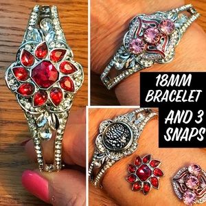 Hinged Bling Bracelet has 3 Snaps, 18mm, See Pics